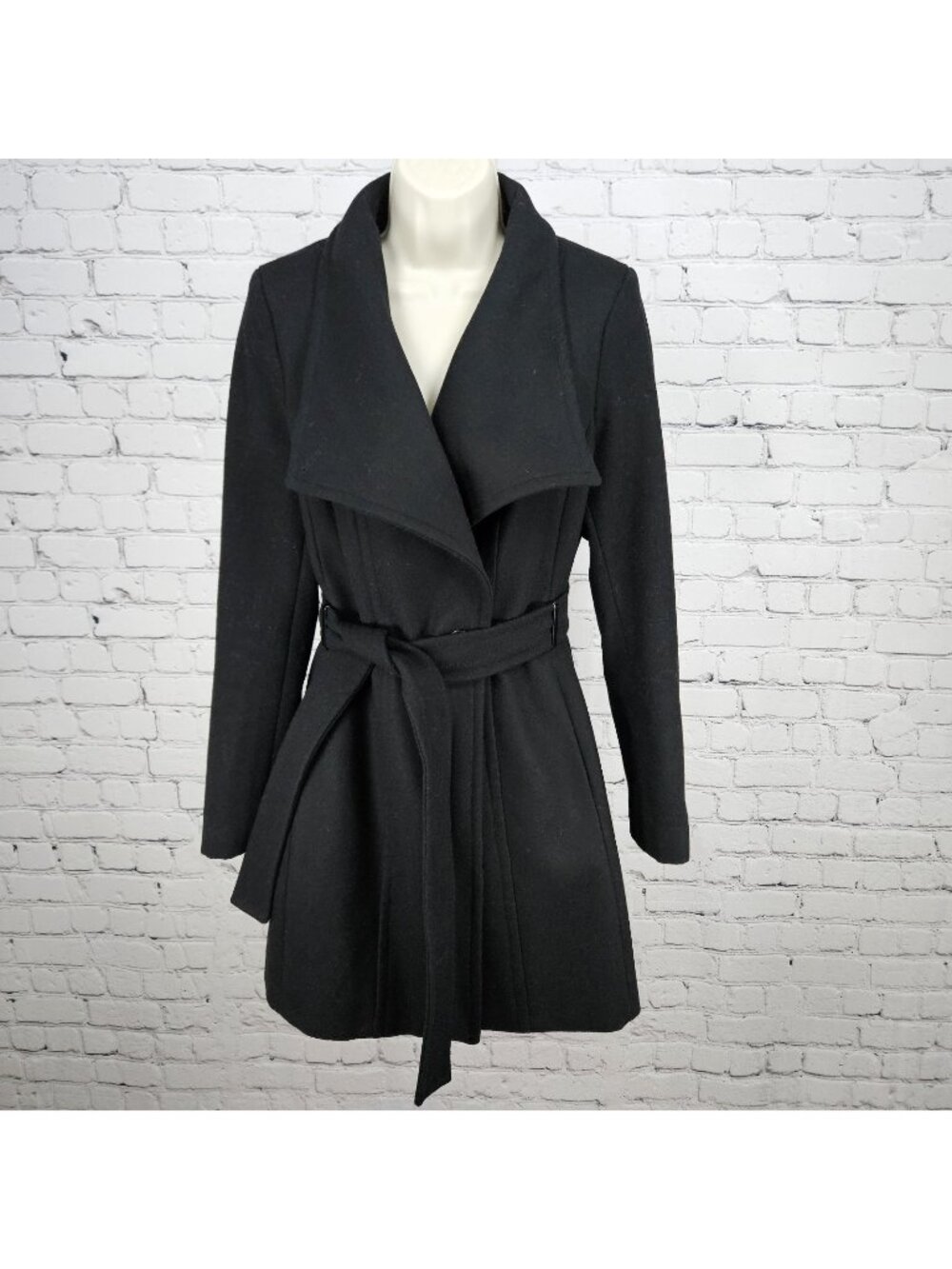 Calvin Klein Black Wool Blend Buttoned Belted Inner Pocket Over Coat Small S
